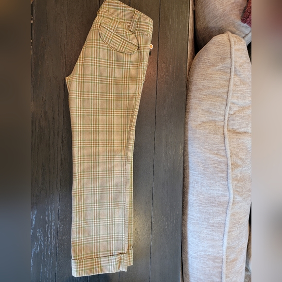 HOLLISTER Wide Leg Stretch Plaid Pants Cuffed Hem SZ 3 - Picture 3 of 13